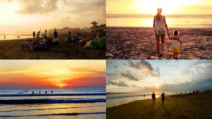 Suasana tenang dan pemandangan matahari terbenam di Pantai Batu Belig, aktivitas keluarga dan surfing yang menenangkan di Kerobokan, Bali Selatan