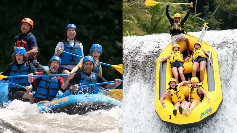 Sungai Telaga Waja vs Sungai Ayung di Bali menampilkan tingkat jeram dan keseruan yang berbeda.